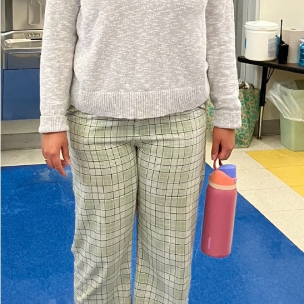 Bershka green and cream plaid trousers